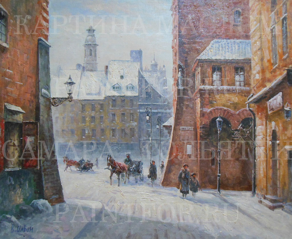 Картина маслом Городская зима 50х60